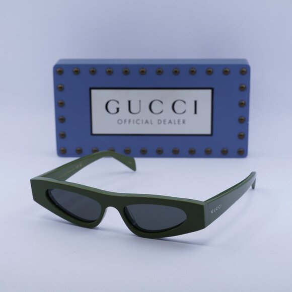 Gucci GG1779S 007 Cat Eye Sunglasses - Solid Olive Green/Grey - Picture 1 of 10